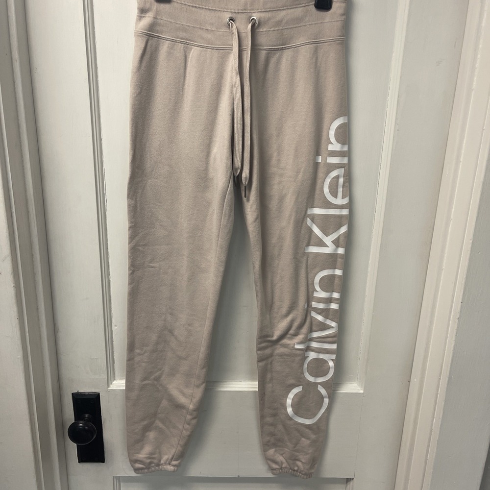 Calvin Klein Performance Womens XS Tan Logo Jogger Sweatpants Fleece Lined